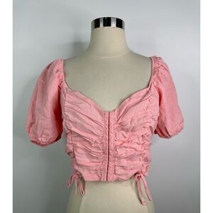 Fairy romantic puffed sleeves hook eye closure smocked back rushed  crop top